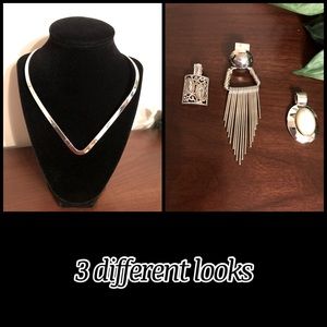 Silver Tone Collar Necklace & Pendents